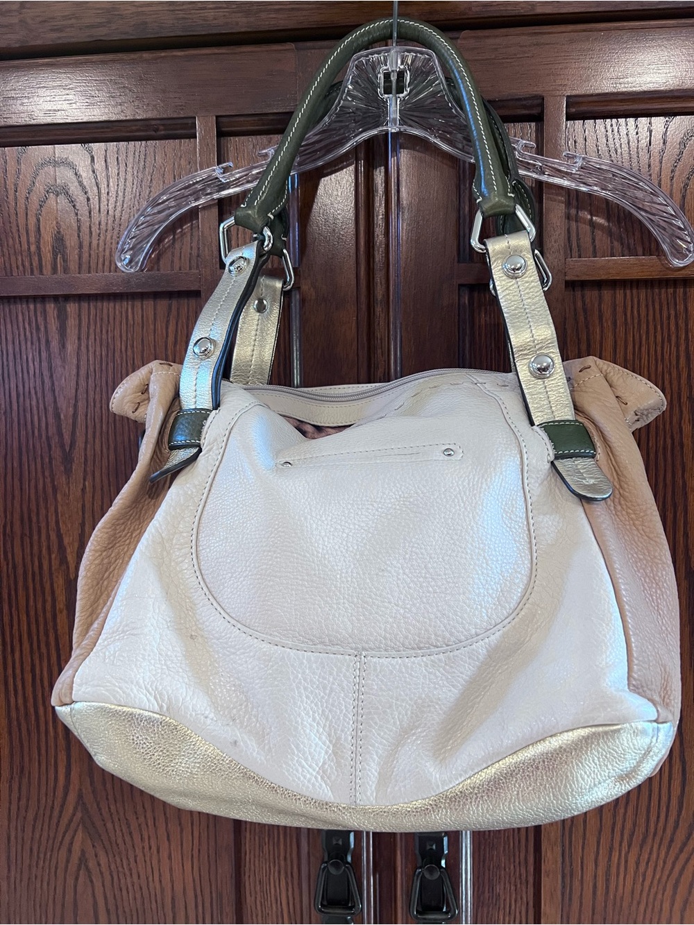 B Makowsky Lisbon Hobo Shoulder Bag Multicolor Leather Cream Tan Gold Slouchy - Picture 2 of 16